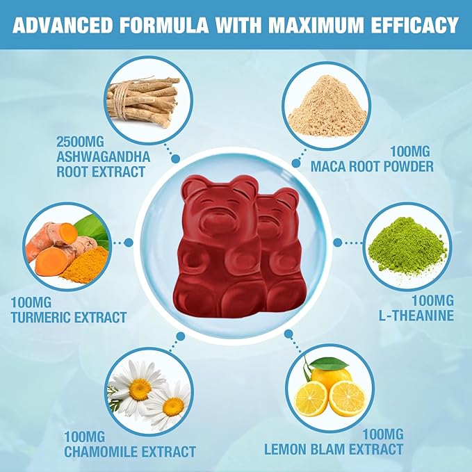 Ashwagandha Gummies for Women & Men - Stress Relief, Immune Support & Increased Energy - Sugar Free, Vegan - Organic Ashwagandha Root Supplements Gummy- Natural Strawberry Flavor (60 Count)