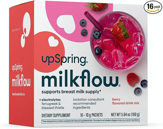 UpSpring Milkflow Electrolyte Breastfeeding Supplement Drink Mix with Fenugreek | Berry Flavor | Lactation Supplement to Support Breast Milk Supply & Restore Electrolytes | 16 Drink Mixes