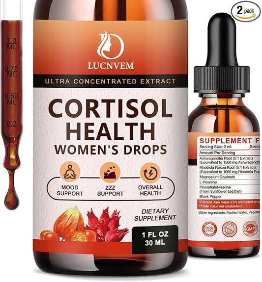 Cortisol Supplement for Women, Cortisol Reducer Detox Manager, Ashwagandha/Rhodiola Rosea/Magnesium Complex for Mood/Focus & Sleep, Maintain Healthy Cortisol Level- 30 Day Vegan Supply