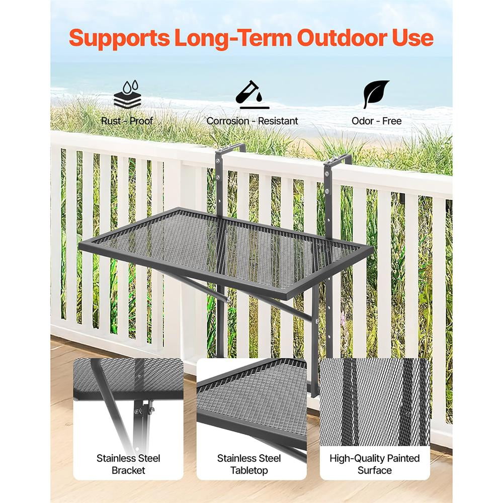 GVN Outdoor Metal Balcony Table 19x24, Hanging Patio Railing, Durable & Sturdy, Perfect for Deck, Porch, Easy Assembly
