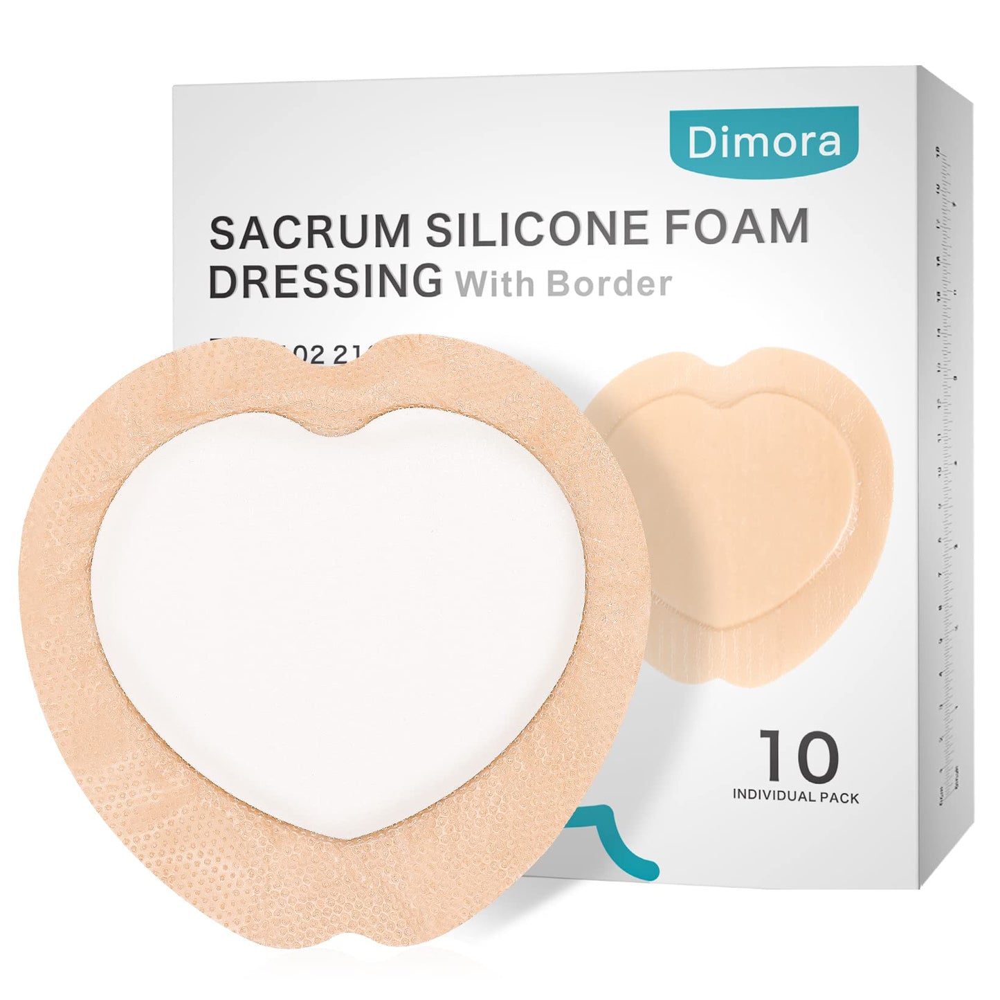 Dimora 10 Pack Wound Dressing Sacrum Foam Bandages Silicone Adhesive Border 7"x7" Waterproof Sacral Pads Absorbent Breathable Bed Sore Pressure Dressing
