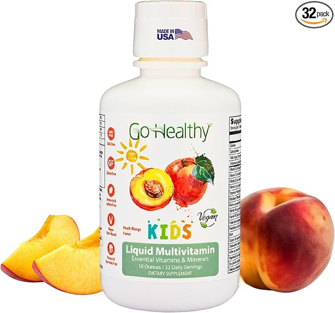 Go Healthy Kids Liquid Multivitamin - Vegan Vitamin Supplement Supports Children's Growth, Development & Immune Health, Ages 1 & Up, 32-64 Servings (1/2-1 Tablespoon/Day)
