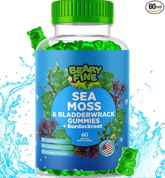 Sea Moss Gummies & Apple Cider Vinegar - Burdock Root + Bladderwrack - 102 Minerals for Daily Wellness & Nutrient Support - 60 Seamoss Gummies for Kids & Adults - Made in The USA