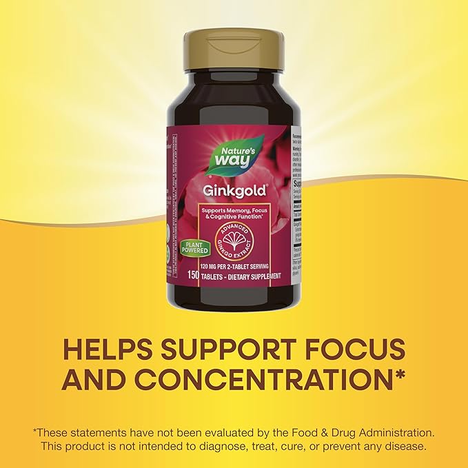 Nature's Way Ginkgold Advanced Ginkgo Extract, Supports Memory, Focus & Cognitive Function*, Ginkgo Biloba Extract, 150 Tablets (Packaging May Vary)