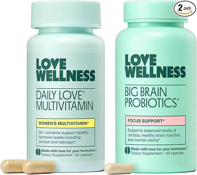 Love Wellness Daily Love Multivitamin & Big Brain Probiotics | Mind and Body Duo | Womens Vitamin and Probitoic