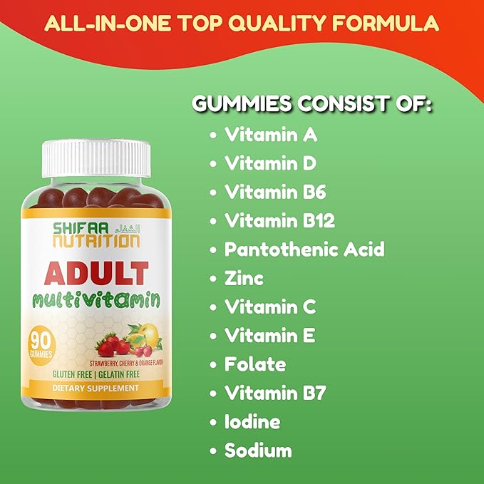 Halal Multivitamin Gummies for Women & Men | Immune & Overall Wellness | 90 Delicious Gummy Vitamins (45-Day Supply). Non-GMO & Vegetarian Essential Halal Vitamins w/ Folate, Zinc, B12, Biotin & More