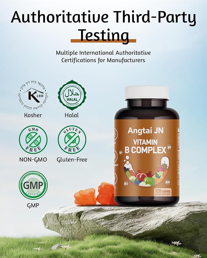 Vitamin B Complex Gummies for Adult - 120 Count, Apple Flavor, Chewable Supplement with 8 Essential B Vitamins (B1, B2, B3, B5, B6, B7, B9, B12) - Vegan, Supports Energy, Metabolism & Overall Health