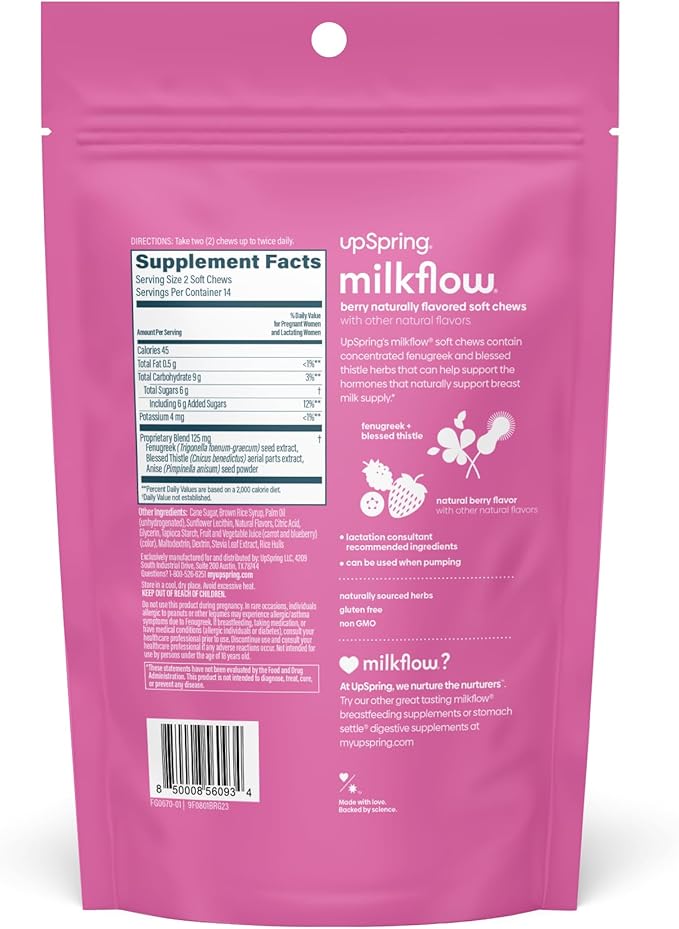 UpSpring Lactation Supplement for Breastfeeding, Lactation Snacks with Fenugreek and Blessed Thistle, Breastfeeding Essentials Support, Breast Milk Supply - Mixed Berry (28 Count)
