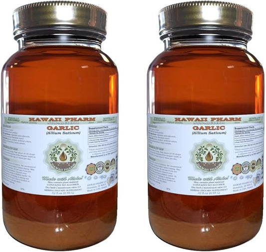 Garlic Alcohol-Free Liquid Extract, Organic Garlic (Allium sativum) Dried Powder Glycerite Hawaii Pharm Natural Herbal Supplement 2x32 oz Unfiltered