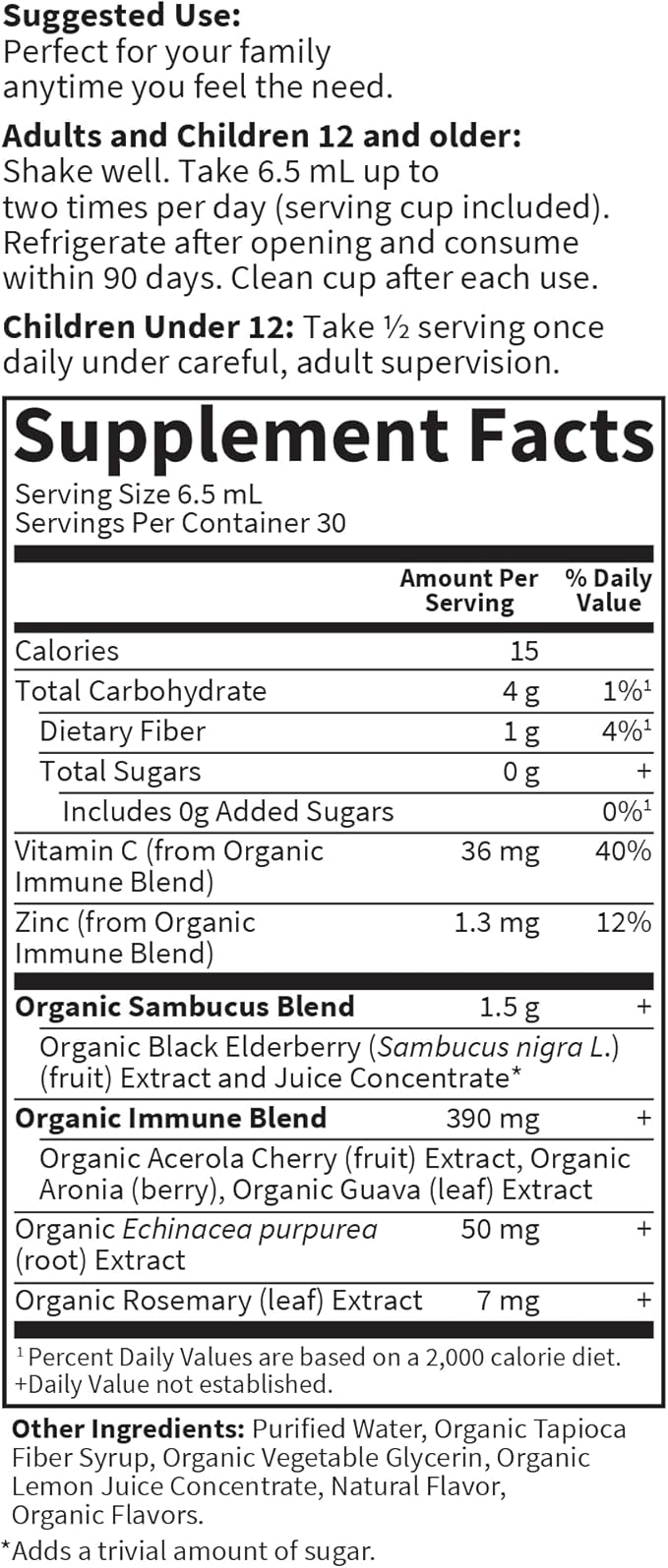 Garden of Life Organics Plant-Based Elderberry Immune Syrup 6.59 fl oz (195 Ml) for Kids & Adults: Sambucus, Echinacea, Zinc & Vitamin C, 0g Sugar, Organic Vegan Gluten Free Herbal Supplement