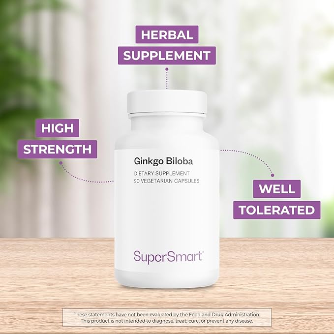 Supersmart - Ginkgo Biloba 180 mg Per Serving - Extract Standardized to 24% Ginkgo Flavonglycosides - May Improve Peak Performance & Healthy Blood Flow | Non-GMO & Gluten Free - 90 Vegetarian Capsules