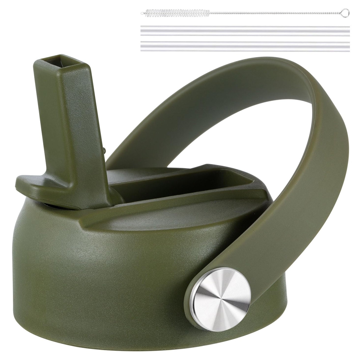 FLORAPELL Straw Lid for Hydro Flask Wide Mouth Water Bottles, Top Lids with Straw Compatible with Hydro Flask 32 40 oz, Replacement Cap Wide Mouth Straws Flip Lid Flex Handle (Olive)