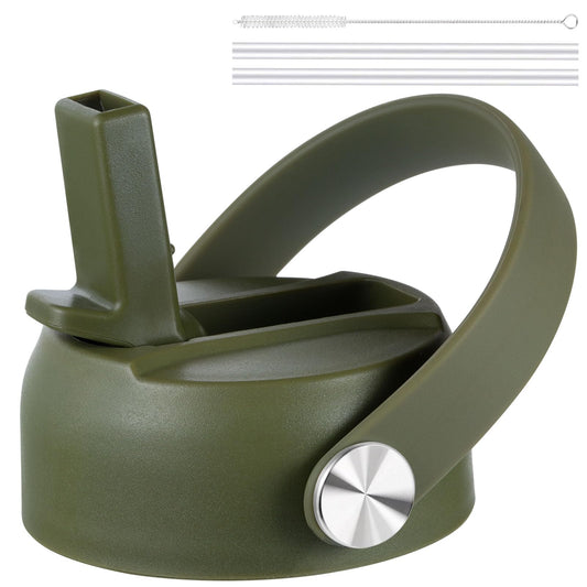 FLORAPELL Straw Lid for Hydro Flask Wide Mouth Water Bottles, Top Lids with Straw Compatible with Hydro Flask 32 40 oz, Replacement Cap Wide Mouth Straws Flip Lid Flex Handle (Olive)