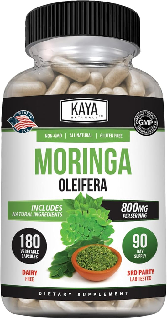 Kaya Naturals Moringa Leaf Extract - Complete Greens Superfood Supplement - Pure Miracle Tree Moringa - Boost Energy Naturally - Nutrient Dense Vitamins for Adult - 180 Veggie Count