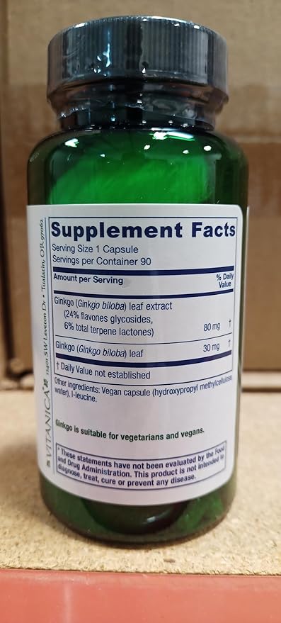 Vitanica Ginkgo Biloba Extract Supports Circulation and Cognitive Health, Standardized to 24% Flavone Glycosides, 6% Terpene Lactones, Vegan, Non-GMO, Gluten Free, 90 Capsules (Ginkgo Pro Logo)