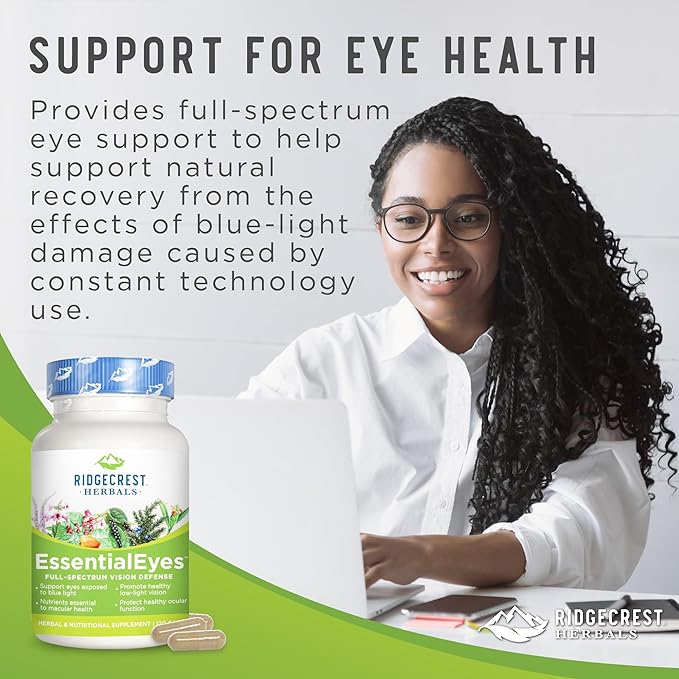 Ridgecrest Herbals EssentialEyes, Natural Eye Vitamin Supplements, Contains Lutein, Zeaxanthin, Bilberry Extract, Supports Eye and Vision Health (120 Vegan Caps, 30 Serv)