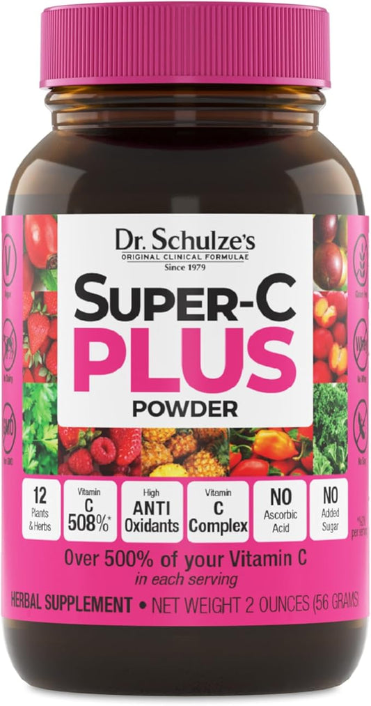 Dr. Schulze's | Super-C Plus Powder | Vitamin C Complex | Clinical Herbal Formula | Dietary Supplement | Immune Support | May Increase Collagen Formation & Iron Absorption | 2 oz Bottle