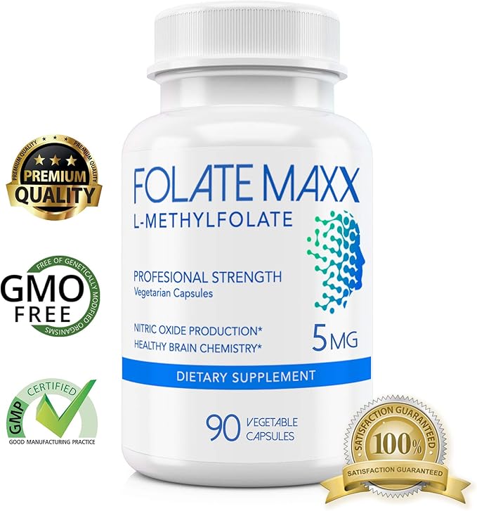 FolateMaxx L-Methylfolate 5 mg 90 Capsules Professional Active Folate Non-GMO, Gluten Free Methyl Folate, 5-MTHF