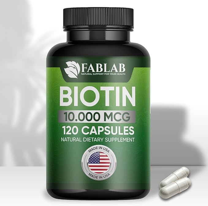 FabLab Biotin 10000 mcg Vitamins with Collagen, Keratin & Saw Palmetto for Women and Men - Biotin Hair Skin Nails Supplement for Hair, Skin, and Nails Wellness - Made in USA, 120 Capsules