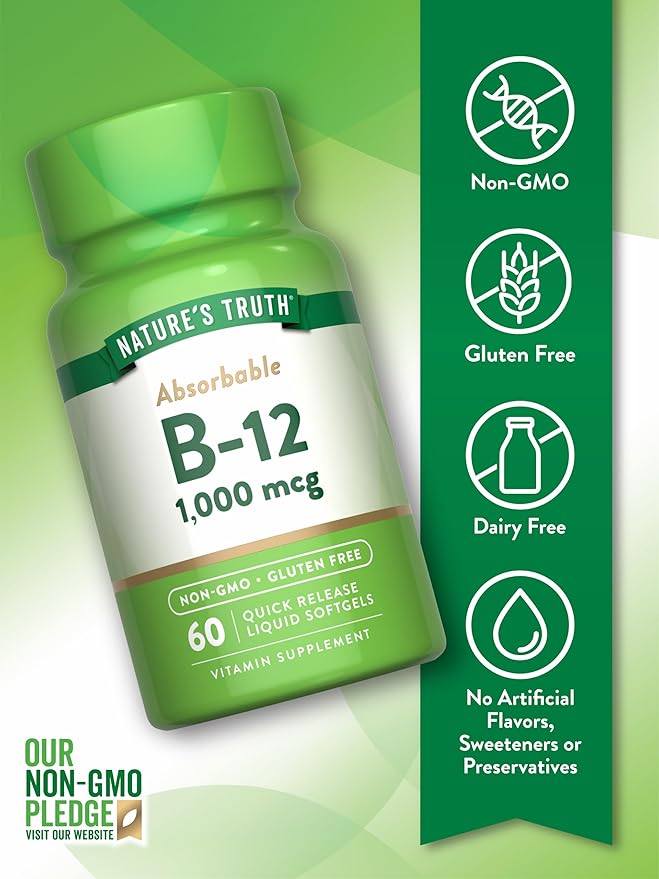 Nature's Truth Vitamin B12 | 1000 mcg | 60 Softgels | Non-GMO & Gluten Free Supplement