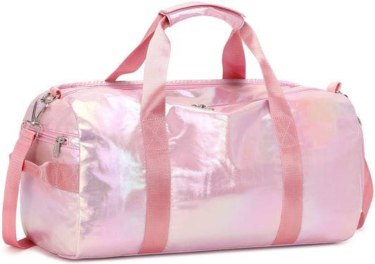 Gym Bag Kids Girls Sports Duffle Bag with Wet Pocket Dance Bag Cheerlead Overnight Weekender Bag with Shoe Compartment Travel Bag (Pink)