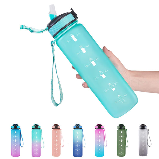 EYQ 32 oz Water Bottle with Time Marker, Carry Strap, Leak-Proof Tritan BPA-Free, Ensure You Drink Enough Water for Fitness, Gym, Camping, Outdoor Sports (Mint Green)