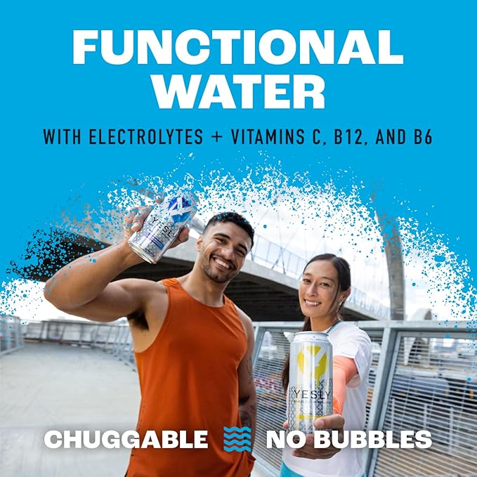 Yesly Functional Water, Pomegranate Acai Blueberry, Naturally Flavored Still Water with Electrolytes, Magnesium, Potassium, Vitamin C, B6 & B12, Zero Sugar, No Artificial Sweeteners, 16 Fl Oz Cans, 12 Pack