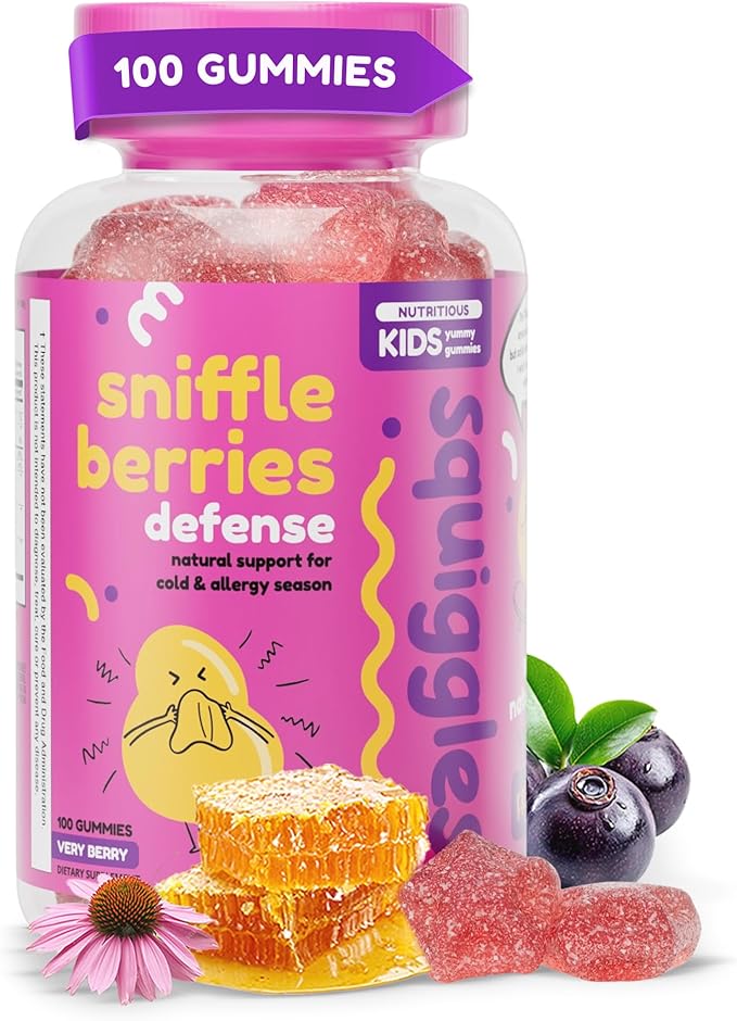 Squiggles Sniffle Berries (100 Count) + Multivitamin Iron Gummies (100 Count) - Low Sugar Gummy Vitamins with Iron Supplements for Kids & Kids - Bundle
