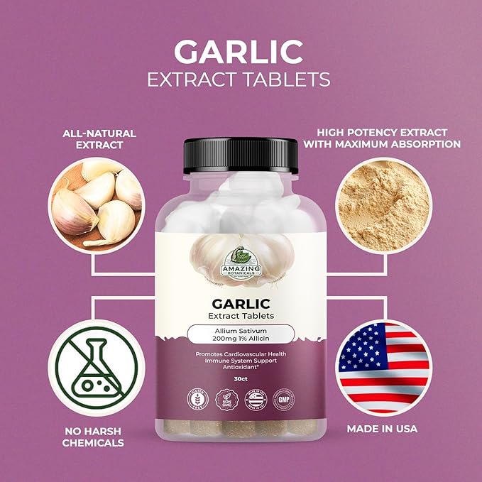 Garlic Extract Tablets - Allium Sativum 200mg, 1% Allicin - High Potency Herbal Supplement for Wellness and Vitality - 30 Count
