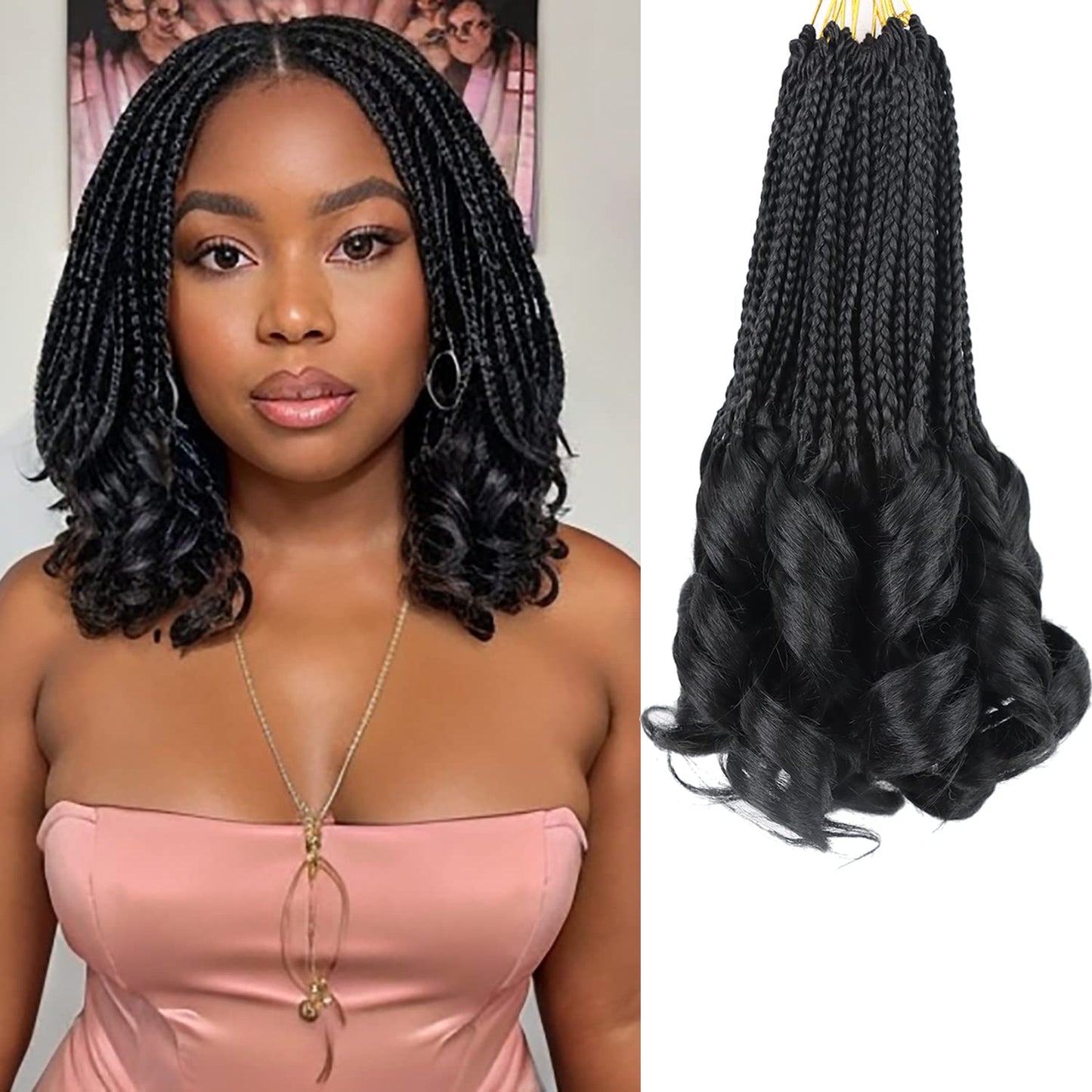 Crochet Hair for Women 10 Inch Crochet Braids Box Braids Crochet Hair French Curl Braiding Hair Pre Looped Crochet Hair Short French Curl Crochet Braids with Curly Ends Hair Extensions Braids (1B)