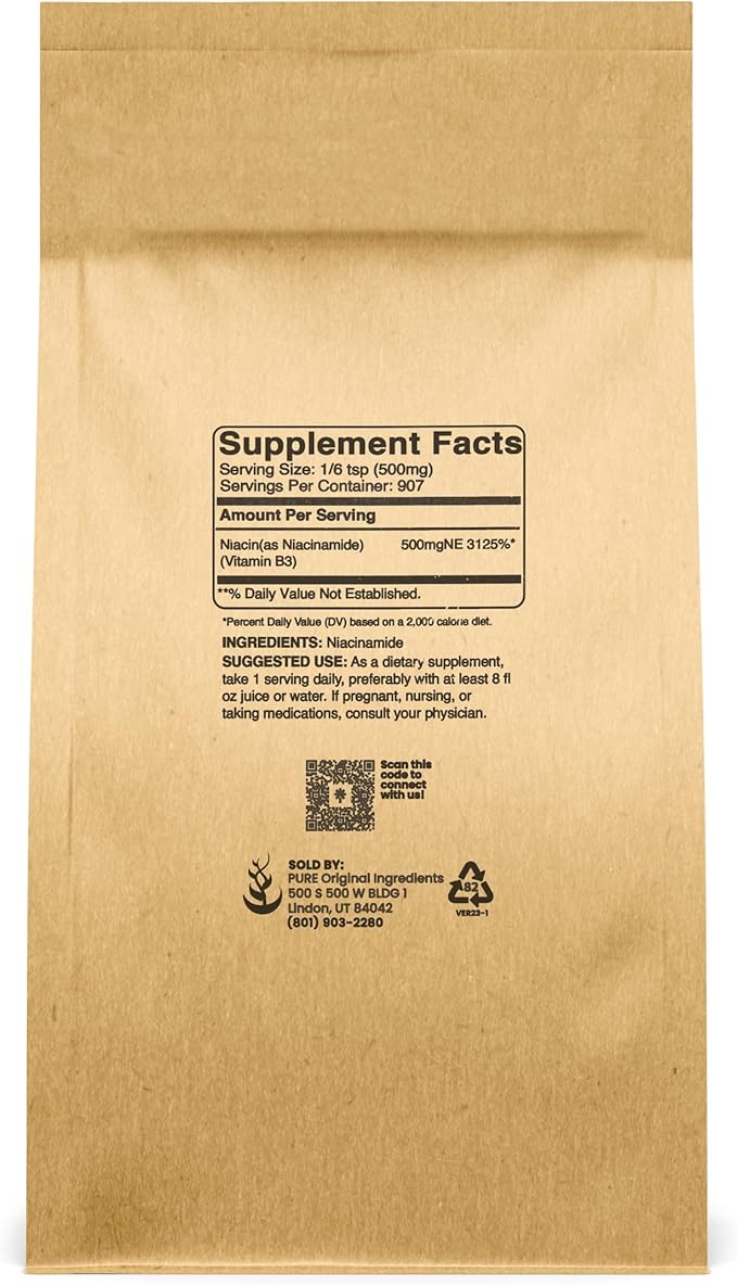 Pure Original Ingredients Niacinamide (1lb) Vitamin B3, Flush-Free, Gluten-Free