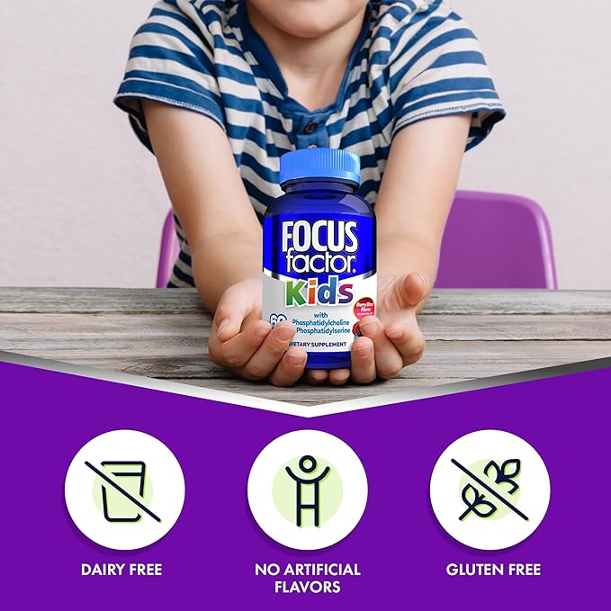 Focus Factor Kids Complete Daily Chewable Vitamins: Multivitamin & Neuro Nutrient, Brain Function, w/Vitamin B12, C, D3, 60 Count (2 Pack)