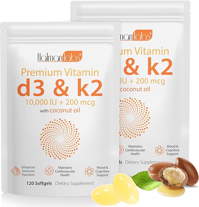 Vitamin D3 K2,D3 K2 Vitamin Supplement,Vitamin D3 and K2,D3 K2 Vitamin Supplement,Replenish Vitamin D3 K2 Coconut Oil Softgels (240)