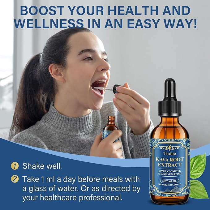 Potent Kava Kava Drink, Kava Drops with High Concentration of Kava Root, Ashwagandha, Lemon Balm, Valerian Root, Kava Extract for Immune Health, Vegan & Alcohol Free, 60ml