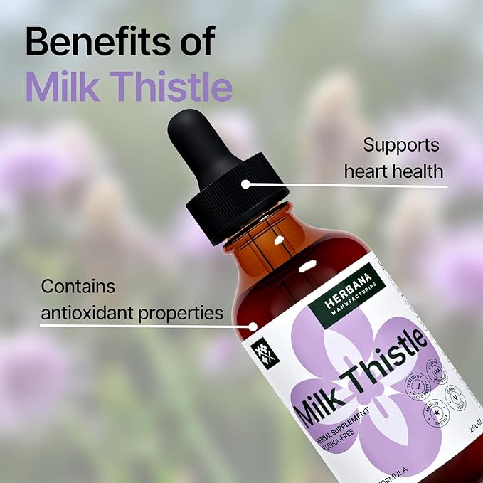 Milk Thistle 2 fl oz Liquid Extract - Natural Liver Support Drops - Cleanse and Detox Herbal Supplement - Silybum Marianum Tincture for Man & Woman - Family Size - High Potency - 45-Day Supply