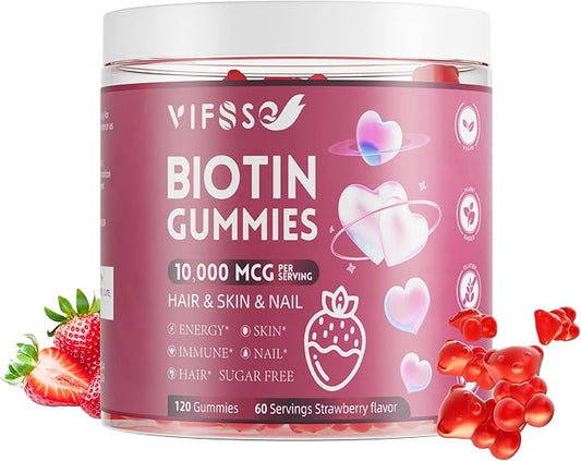 Biotin Gummies for Hair, 120 Sugar Free Gummies Skin and Nails - Extra Strength 10,000mcg, Vegan Vitamins for Men & Women, Supports Faster Hair Growth and Stronger Nails