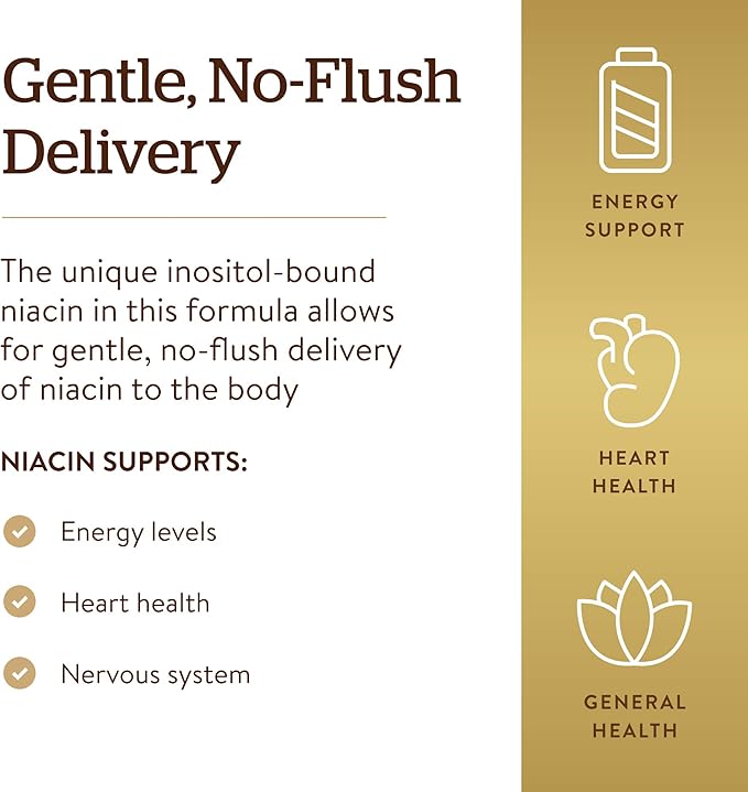 Solgar No-Flush Niacin 500 mg, 250 Vegetable Capsules - Cardiovascular Support - Supports Energy Metabolism - No-Flush Delivery - Vegan, Gluten Free, Dairy Free, Kosher - 250 Servings