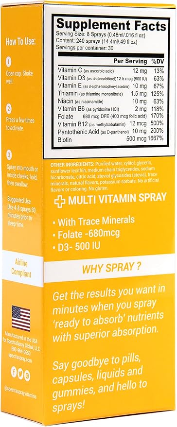 Spectraspray Multi Vitamin Pack - Oral Spray Essential Vitamins B12, D3 & Biotin | Mens Multivitamin | Women's Multivitamin | 30 Day Supply per Spray