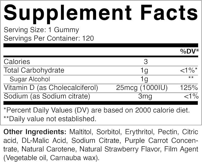 Vitamatic Sugar Free Vitamin D3-120 Pectin Based Gummies - Great Taste - Healthy Bones, Mood & Immune System Function - Non-GMO - 120 Servings (1000 IU)