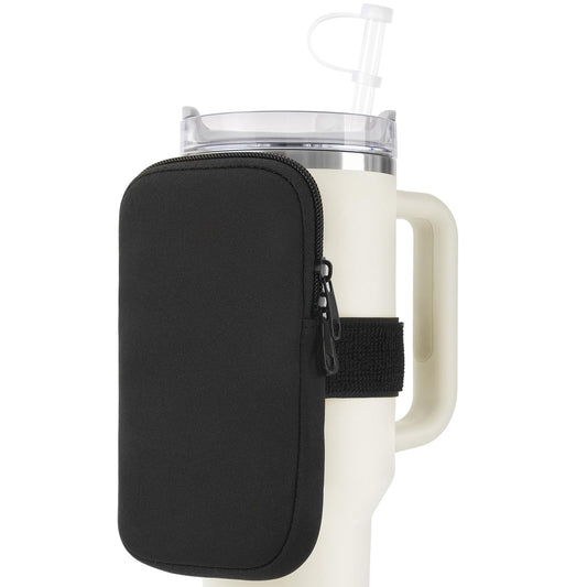 fruui Water Bottle Pouch For Stanley, Gym Tumbler Accessories for Women, Compatible With Stanley Quencher Adventure 40oz & IceFlow 20/30oz, Workout Outdoor Pocket Phone, Card, Keys, Cash (Black)