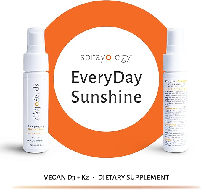 Sprayology Everyday Sunshine Vitamin Spray | Vitamin D3 & K2 Supplement for Adults | Vegan, Gluten-Free & Lactose-Free | Immune Support Spray & Mood Booster | 30 Day Supply (1.7 fl oz)