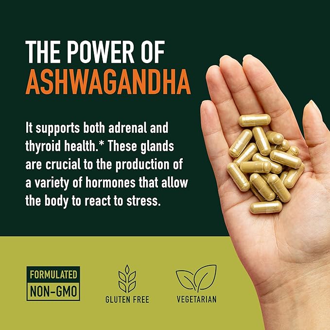 Ashwagandha Supplement 1300mg for Stress Resistance & Energy Boost | High Absorption Adaptogen from Root Powder with Black Pepper | Stress-Related Fatigue Support | Non-GMO | 120ct, 2-Month Supply