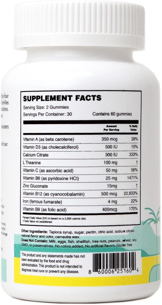 MEWD Adult Daily Multivitamin Gummy which Includes L-Theanine, Iron, Essential Vitamins, Vegan, Gluten Free, 60 Count