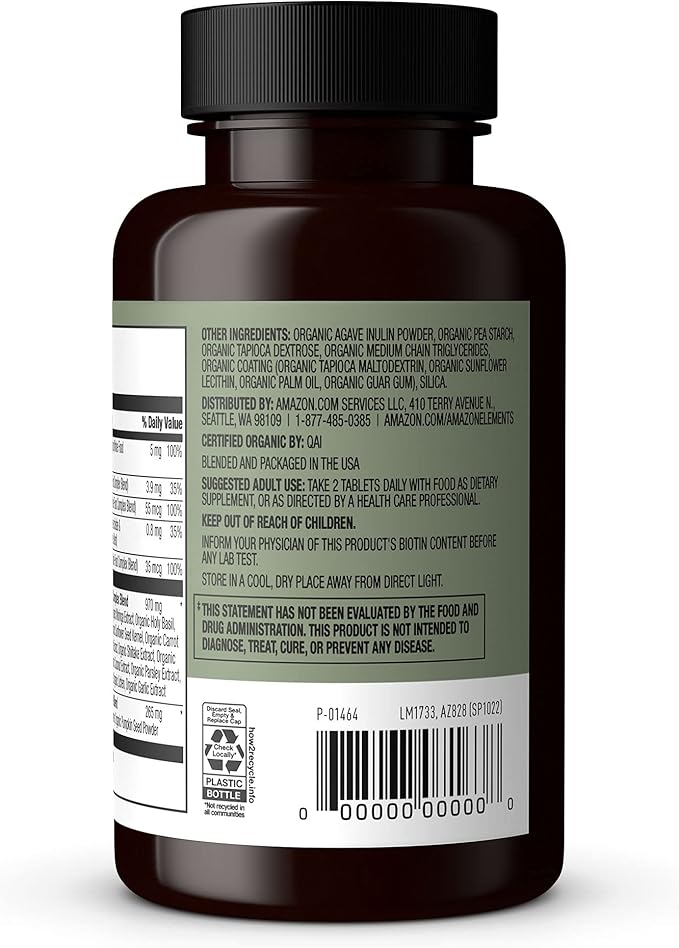 Amazon Elements Organic Whole Food Men's Multi, 60 Tablets (Pack of 2)