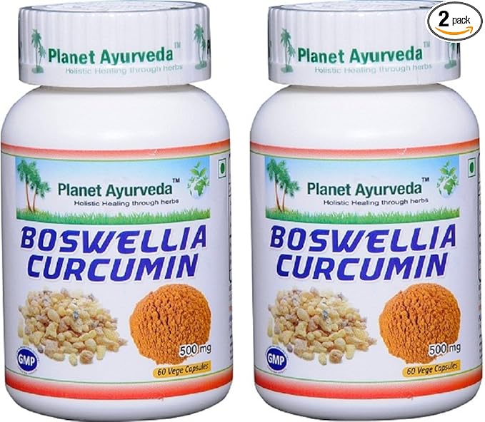 Planet Ayurveda Boswellia Curcumin, 500mg Veg Capsules - 2 Bottles