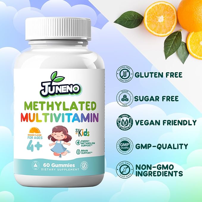 Methylated Multivitamin Gummies for Kids - MTHFR Support Supplement with B Complex 5-MTHF Folate (L-Methylfolate) B1 B3 B6 Methylcobalamin B12 Biotin & Vitamins A C D3 E - Vegan Gluten-Free No Sugar