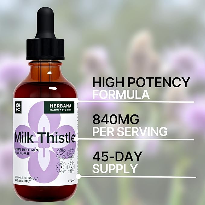 Milk Thistle 2 fl oz Liquid Extract - Natural Liver Support Drops - Cleanse and Detox Herbal Supplement - Silybum Marianum Tincture for Man & Woman - Family Size - High Potency - 45-Day Supply
