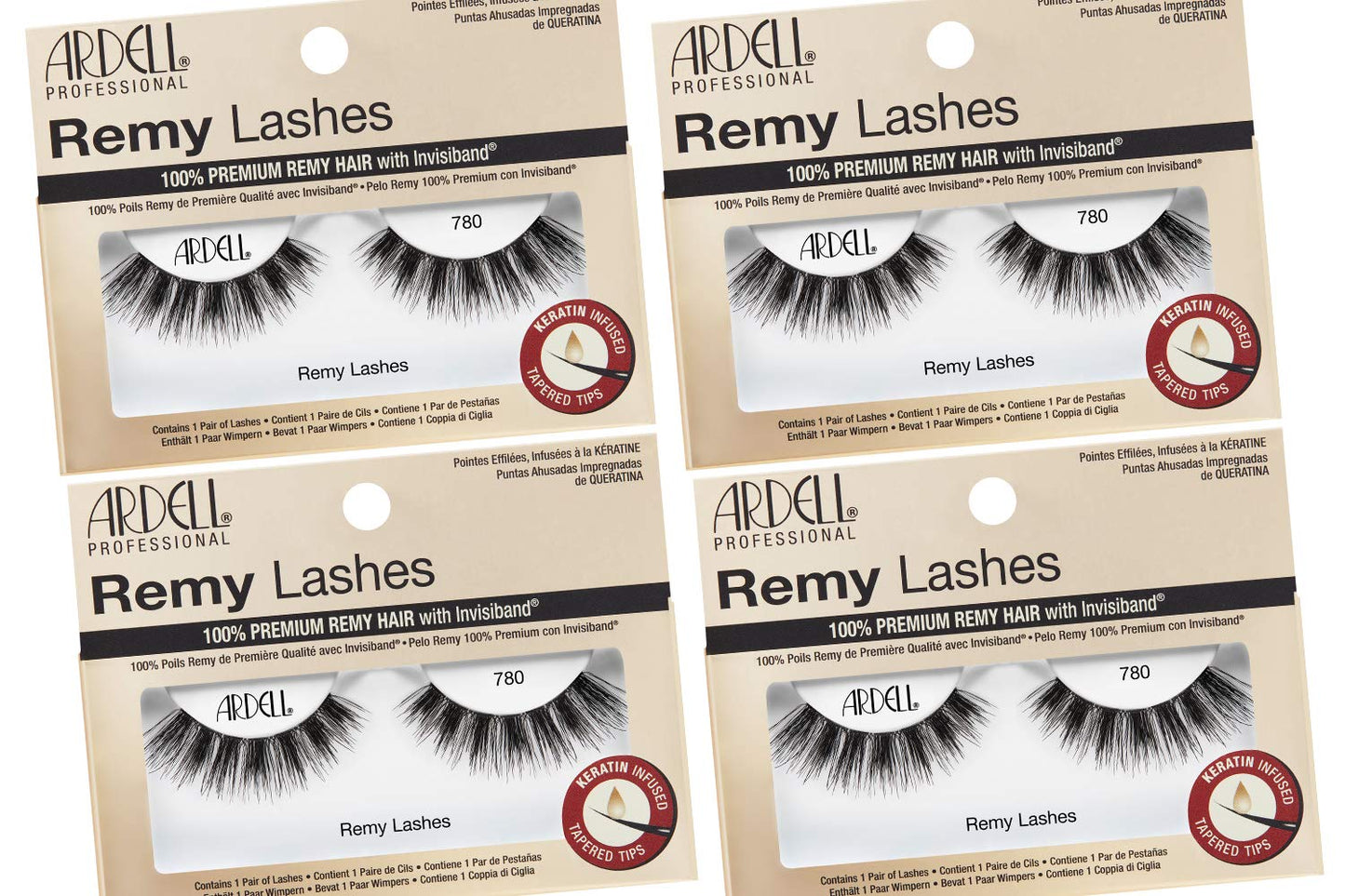Ardell Remy Lashes 780, False Strip Lash made of Premium Remy Hair with Invisiband, 4 pairs