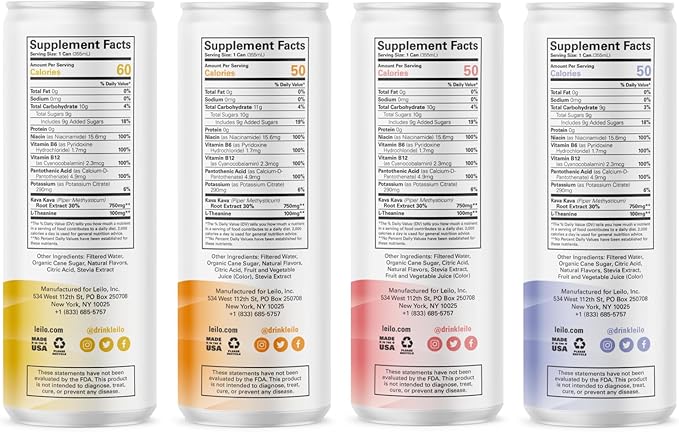 LEILO | Kava Powered Sparkling Relaxation Drink | Classic Variety-Pack – Includes: Raspberry Hibiscus, Tangerine Mango, BlackBerry Orange | 12 fl oz Cans (Pack of 12)