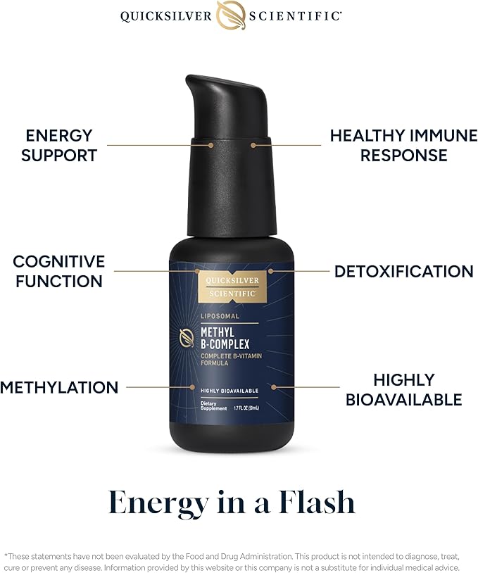 Quicksilver Scientific Methyl B Complex - Liquid Vitamin with Superior Liposomal Absorption of Vitamin B12, Folate, Vitamin B6, Riboflavin, Biotin, Pantothenic Acid, Vitamin B1, Niacin (50 ml)